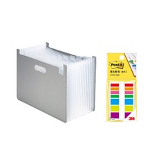 deLi 手風琴文件盒水平 + 便利貼標誌 683 63951, 灰色（文件盒），彩虹（便利貼）, 1套