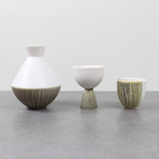 月鹽 半份單人套組 橄欖色, 半份德利清酒壺 + 長鼓酒杯 + 半份酒杯, 1套