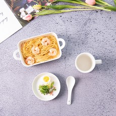 PRELUDE Lilloise 方烤麵包和馬克杯 1 人套餐 4p, 白色的, 烤麵包 + 盤子 + 勺子 + 馬克杯