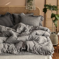 素色荷葉邊蓬鬆薄被, 灰色