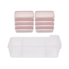 cimelax 收納容器 粉紅色 600ml 8入 + 托盤組, 1套