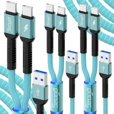 Seoga 金屬 Type-C 2合1 多功能高速充電線, 薄荷綠, 3個, 1.2m