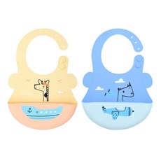 bebe adeline 矽膠吃飯圍兜 2入, 小船長頸鹿款+飛機恐龍款, 1組