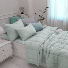 Beau Monde 柔軟水洗條紋薄被, 綠色