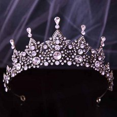 Damon 美麗璀璨水晶造型婚禮皇冠 MNB028, 黑白色, 1個