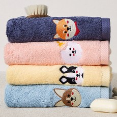 SOFT TOUCH 40支精梳棉新狗狗刺繡洗臉毛巾 150g, 4個, 隨機發貨