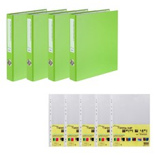 에코청운 에코 3공 D링 바인더 A4 3cm 4p + 리필 속지 0.8mm 100매 세트, 연두, 1세트