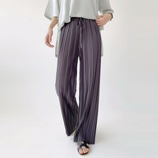 플랜데이 여성용 하이웨스트 밴딩 찰랑 와이드 플리츠 팬츠