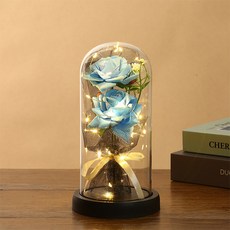 Simple Line 紀念日求婚玫瑰花束玻璃罩氣氛燈, 藍色