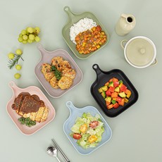 GGOOMIM 單柄方形餐盤組, 黑色+橄欖綠色+粉色+灰色+淺藍色, 5入, 1組