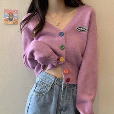 Soleil 女款多色鈕扣短版針織開襟衫