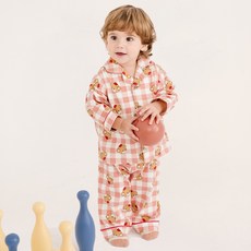 Milk Baby 兒童格紋內小熊睡衣上下套裝