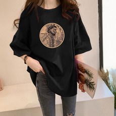 Goodif 女款透氣硬幣印花寬鬆短袖T恤