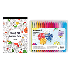 藝術著色本 花卉明信片本 隨機出貨 + Plus Pen 36色組, 東亞PMS, 圖酷比, 慕那美