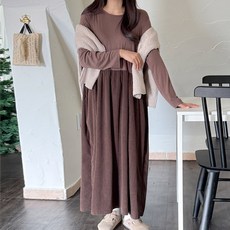 BONBONSTORY Melodia 層次燈芯絨孕婦長版洋裝