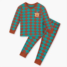 unifriend 童款冬季馴鹿格紋刷毛9分袖上衣長褲組