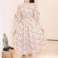 孕婦雪紡小碎花長袖連身裙 Day349