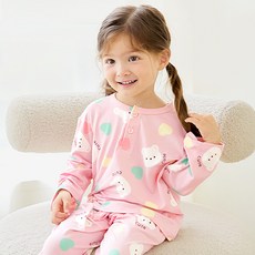 unifriend 兒童糖果熊蜜桃絨睡眠睡衣上下套裝