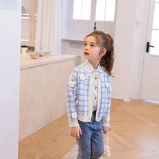 Ilael 女童花朵格紋開襟衫