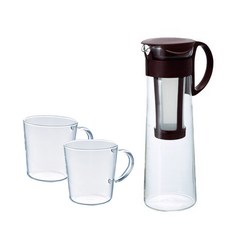 HARIO 咖啡機 1000ml MCPN-14CBR + 耐熱玻璃杯 300ml SRM-1824 2p, 棕色（咖啡機），透明（馬克杯）, 1套