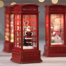 Haruclass 聖誕氣氛室內裝飾擺飾情境燈雪花球, 迷你公共電話亭聖誕老人, 5 x 12cm