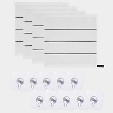 MONACO OLIVE 飯店式條紋擦手巾 4入 + 螺絲魔術掛鉤 10入組