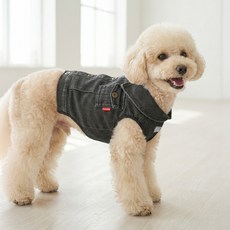 그루밍댕이 강아지 고양이 빈티지 민소매 자켓, 데님, 1개