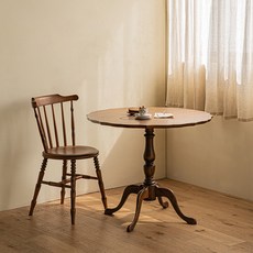 레트로하우스 디킨 엔틱 원목 원형 테이블 900 + 의자2p 세트 방문설치, 엔틱월넛, 2인용