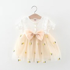 JOYMULTI 女童款鳳梨刺繡蝴蝶結短袖網紗連身裙