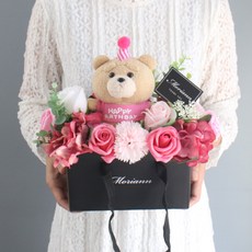 MORIANN 小熊造型花籃 粉紅色+包裝盒 +提袋, 粉色的