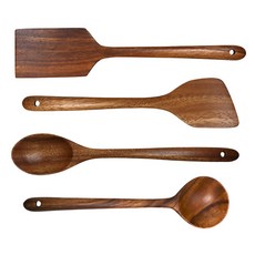Bueokdaom 雨豆木料理工具4件組 A款, 圓形湯匙 + 多功能鍋鏟 + 方形鍋鏟(中) + 料理匙(大), 木質, 1套