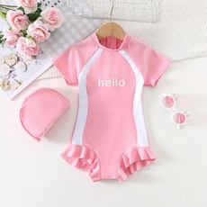 Uvely 女童 Henno 連身短袖荷葉邊泳裝套組