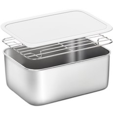 bella cuisine 不鏽鋼方形容器 2L + 蓋子 + 金屬瀝水架 套組, 1組