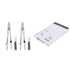 deLi 數學工具法律墊打孔有線文件筆記A5白色5p+合金羅盤銀色2p套組8607, 1套