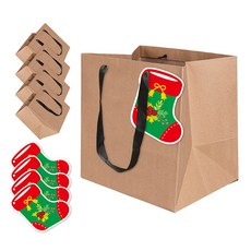 聖誕購物袋 5入 + 聖誕紅襪子吊牌 5入組, 混合色