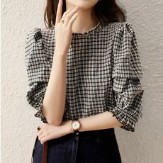 LUNAGIRL 女款Resent格紋短袖襯衫