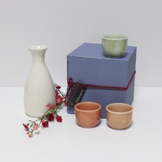 月鹽 韓國產 陶瓷 花苞 德利瓶 禮物套組 三色, 1套, 德利瓶 + 酒杯 3入