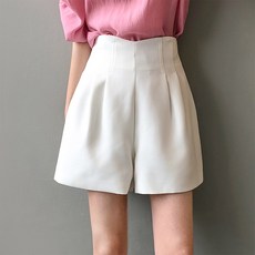 구디프 여성용 투핀턱 하이웨이스트 A라인 하프 팬츠 슬랙스