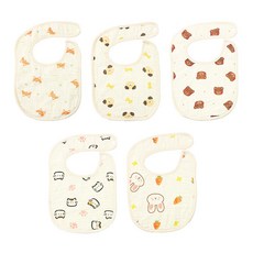 Lindabebe 6層防水紗布圍兜 B款組合 柴犬 + 狗狗 + 熊熊 + 貓咪 + 兔子 1組, 柴犬+狗+熊+貓+兔子, 5入