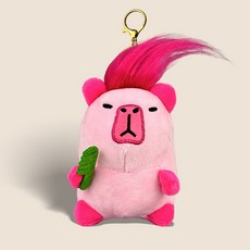 선남선녀 카피바라 머리카락 인형 백꾸 가방 키링, 12cm, 핑크, 1개