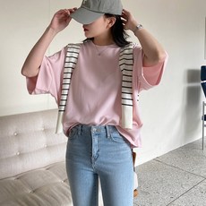 여성용 럽스 리딘 5부소매 가오리핏 무지 티