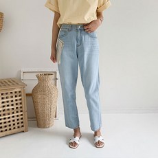 女款鬆緊腰帶男友風丹寧牛仔褲