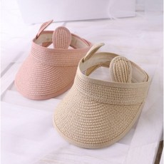 BEASOL 孩童素色遮陽草編空頂帽2入組