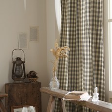 舒適格紋窗簾, 卡其色 + 海軍藍 混合