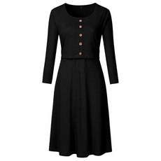 孕婦排扣長袖連身裙