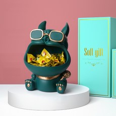 YOU&ME 室內裝飾品 大嘴巴狗狗收納盒 鬥牛犬, 綠色