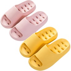 女性用防滑柔軟浴室拖鞋 2件組, 甜美粉紅, 亮檸檬黃, 1個