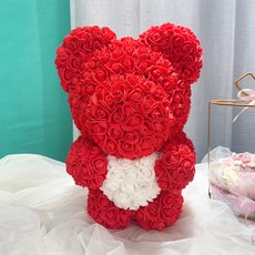 Franconde人造花紀念日禮物玫瑰熊立式心形 40cm, 紅色