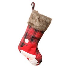 MODACore 摩達客 毛毛領老公公質感聖誕襪, 蘇格蘭紅黑格紋, 1件