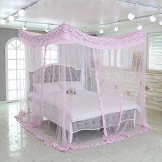 Ivy Deco簾式蕾絲方形蚊帳, 粉色的